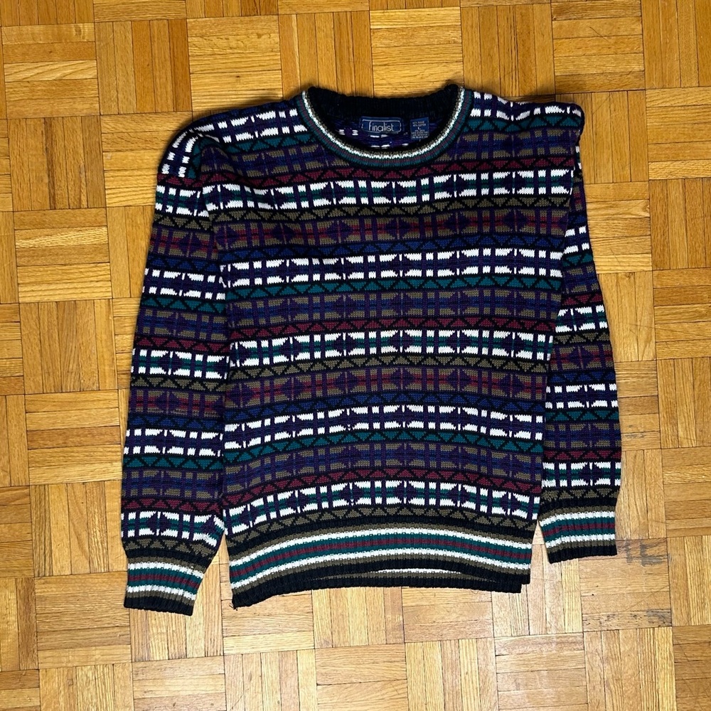 Finalist Wild Crazy Purple/Red/Yellow/White/Green Men’s Large Sweater